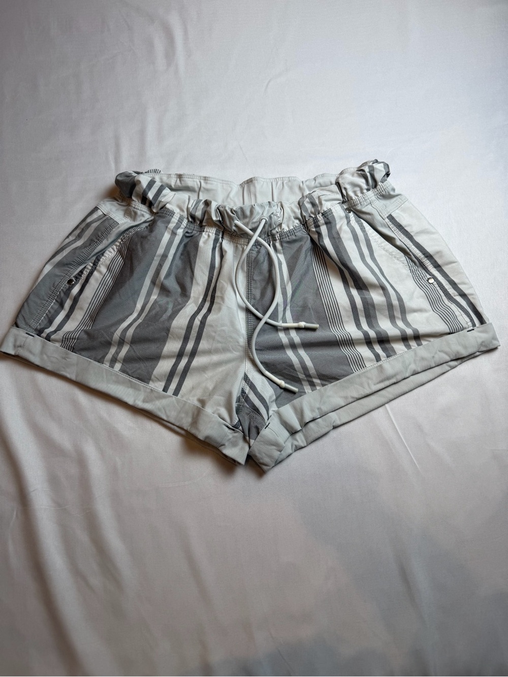 lululemon athletica Striped Drawstring Athletic Shorts - Gray & White